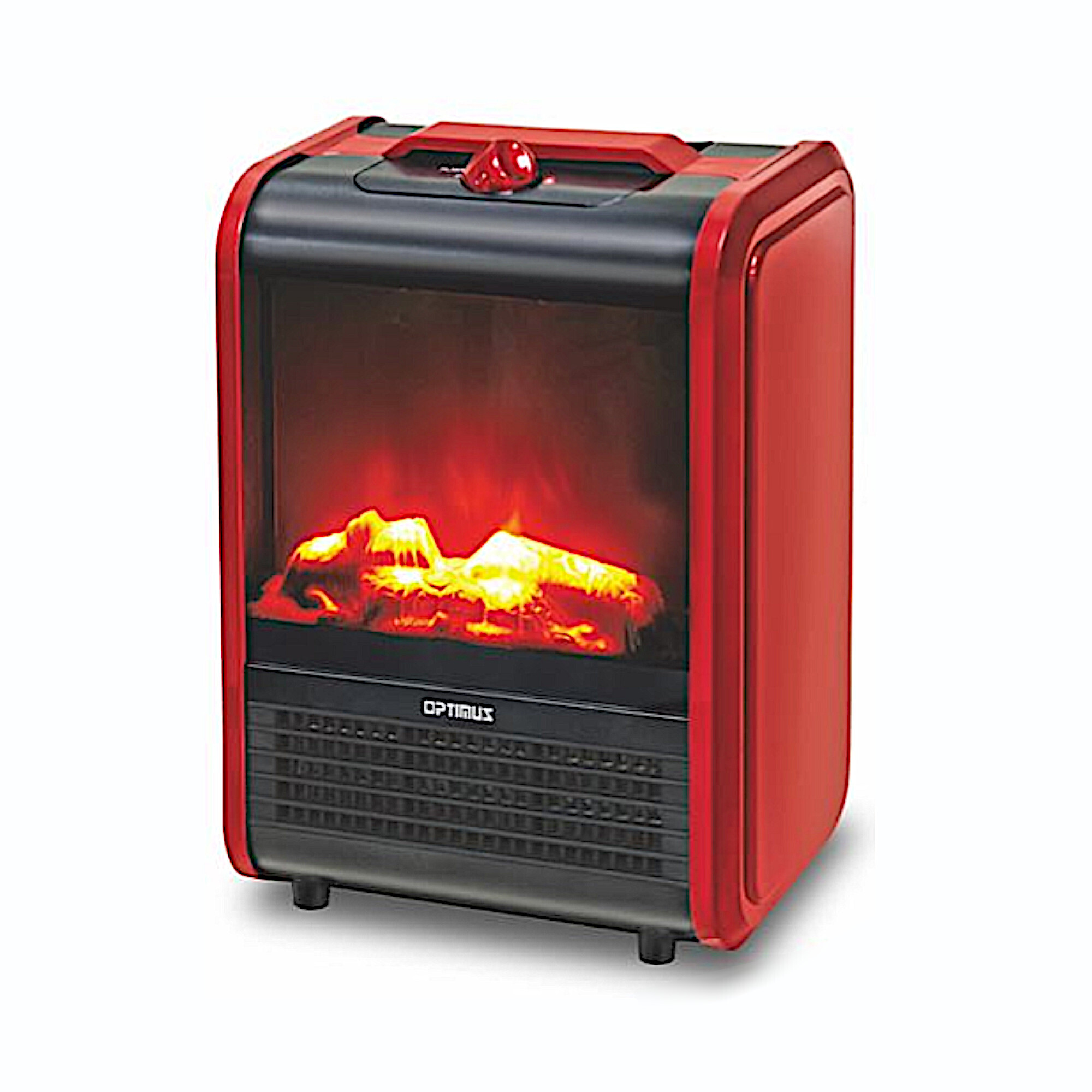 Optimus 1200W Electric Mini Fireplace Heater — Flame Effect, Red, Cast Iron Finish, Overheat Protection, Model# H-9300RD